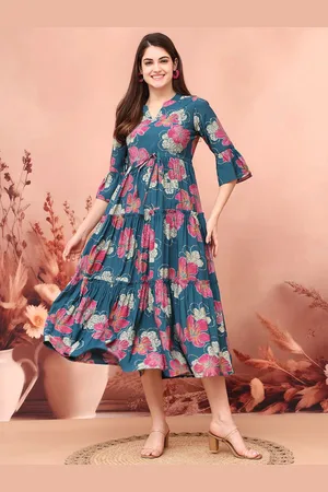 Claura Floral Print Puff Sleeve Fit & Flare Midi Dress