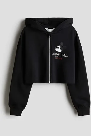 H&M Girls Cropped Print-Detail Hooded Jacket