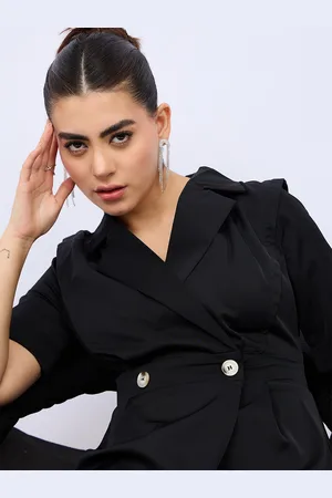 Styli Women Black Plain Short Sleeves Blazer Midi Dress