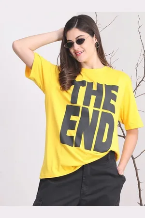 DOOR74 Women Typography Printed Drop-Shoulder Sleeves T-shirt