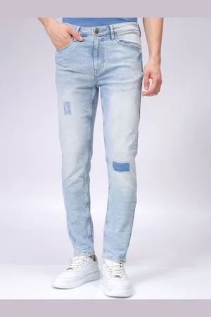 The Indian Garage Co Men Cotton Slim Fit Mildly Distressed Heavy Fade Stretchable Jeans