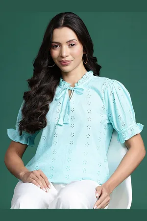Deewa Women Self Design Cotton Shirt Style Top