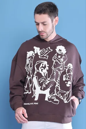 DOOR74 Men Printed Hooded Pullover Sweatshirt