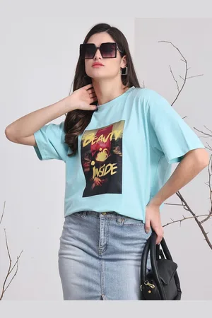 DOOR74 Women Printed Drop-Shoulder Sleeves T-shirt