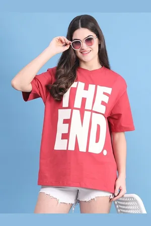 DOOR74 Women Typography Printed Drop-Shoulder Sleeves T-shirt