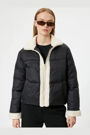 Koton Women Mock Collar Solid Casual Puffer Jacket