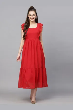 BAESD Women Flutter Sleeves Fit & Flare Midi Dress