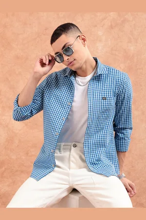 The Indian Garage Co Men Blue & White Slim Fit Checked Casual Shirt