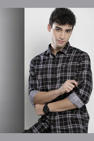 The Indian Garage Co Men Black Checked Casual Cotton Shirt