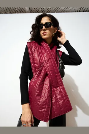 Sassafras Women Maroon Shoulder Fur Puffer Scarf