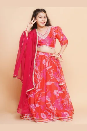 Bhama Girls Floral Printed Sequined Ready to Wear Lehenga & Blouse With Dupatta