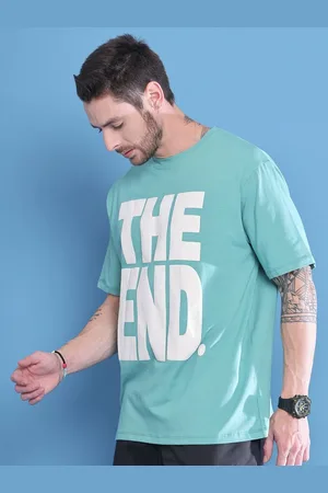DOOR74 Men Typography Printed Drop-Shoulder Sleeves T-shirt