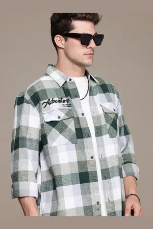 Roadster The Life Co. Relaxed Fit Checked Embroidered Casual Shacket