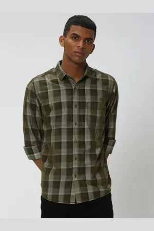 Mufti Slim Fit Buffalo Checks Spread Collar Long Sleeve Pocket Cotton Casual Shirt