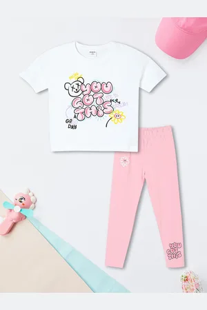 Max Collection Girls Printed Round Neck Short Sleeves Pure Cotton T-shirt With Legging