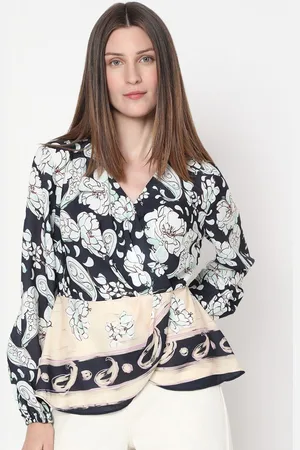 VERO MODA Women Ethnic Motifs Printed V-Neck Bishop Sleeves Wrap Top