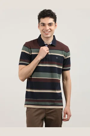 DRAGON HILL Men Striped Polo Collar Pockets Slim Fit T-shirt