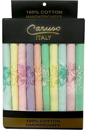 CARUSO Pack Of 10 Embroidered Pure Cotton Handkerchief