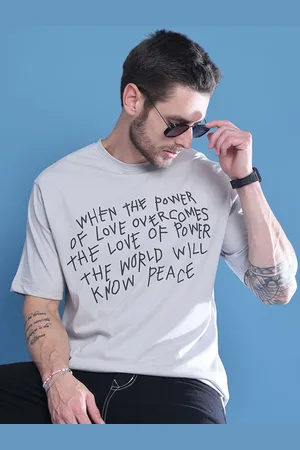 DOOR74 Men Typography Printed Drop-Shoulder Sleeves T-shirt