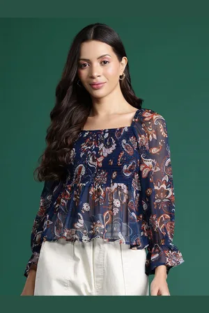 Deewa Women Floral Printed Puff Sleeve Top