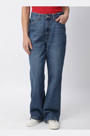R&B Women Relaxed Fit High-Rise Low Distress Light Fade Cotton Jeans