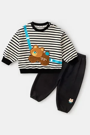 LULU & SKY Girls Striped Round Neck Long Sleeves Sweatshirt With Jogger