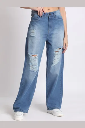 Roadster The Lifestyle Co Women Pure Cotton Distressed Light Fade Straight-Fit Jeans