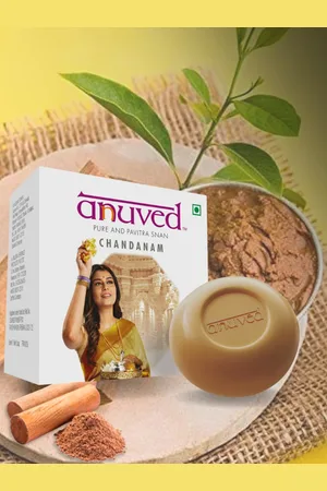 anuved Set of 3 Chandanam + Panchamrit + Kesar Herbal Soaps - 125 g Eacg