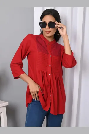 IQRAAR Women Self Design Mandarin Collar Pure Cotton Top