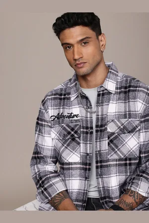 Roadster The Life Co. Pure Cotton Checked Drop-Shoulder Relaxed Fit Twill Casual Shacket