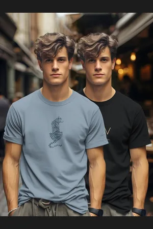 bullmer Men Pack Of 2 Graphic Printed Round Neck Cotton T-shirts