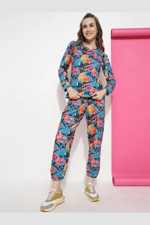 Roadster Teal Printed Round Neck Long Sleeves T-Shirt With Jogger
