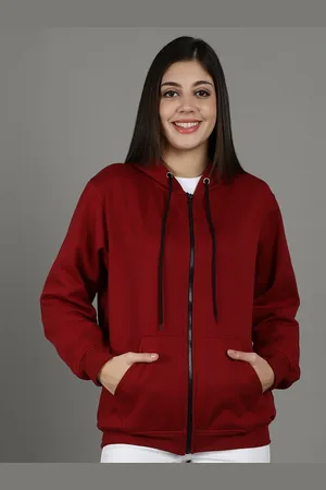 Jinfo Women Solid Hooded Front-Open Sweatshirt