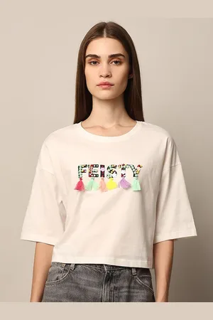 ONLY Women Typography Printed Drop-Shoulder Sleeves Boxy T-shirt