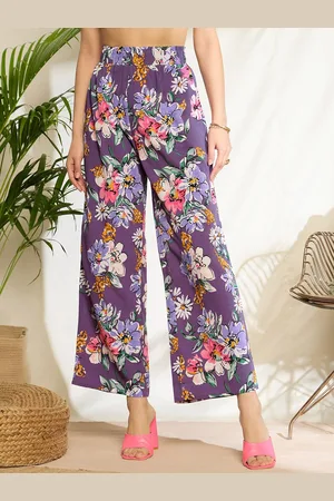 Berrylush Women Floral Printed Relaxed Loose Fit High-Rise Pleated Trousers