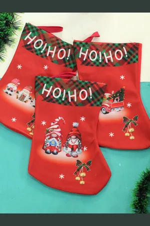 Tied Ribbons Set Of 3 Patterned Fabric Stockings Christmas Tree Ornament