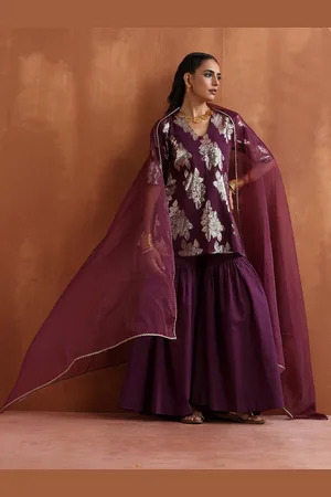 trueBrowns Ethnic Motifs Regular Straight Kurti with Sharara & Dupatta