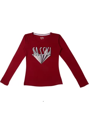 Gini and Jony Girls Maroon Printed Round Neck T-shirt