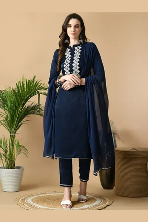 MEESAN Women Ethnic Motifs Embroidered Regular Velvet Kurta with Trousers & With Dupatta