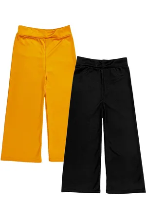 BAESD Pack Of 2 Girls Solid Flared Knitted Palazzos