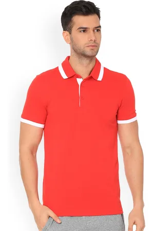 PUMA Men Red Men s ESS Pique Tipping Polo Solid Polo Collar T-shirt
