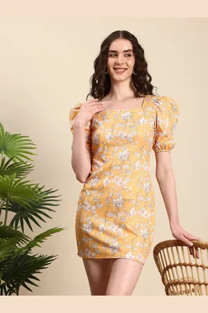 Mast & Harbour Floral Print Puff Sleeves Bodycon Mini Dress