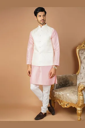 Wintage Mandarin Collar Cotton Silk Straight Kurta with Pyjamas & Nehru Jacket