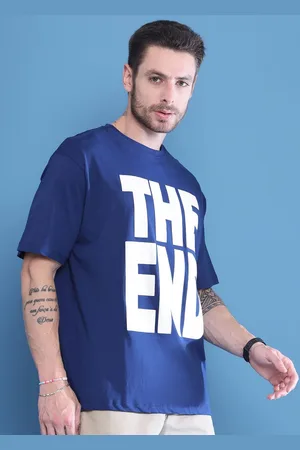 DOOR74 Men Typography Printed Drop-Shoulder Sleeves T-shirt