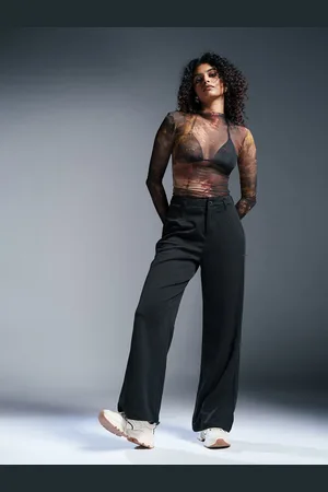 FREAKINS Women Relaxed Straight Leg Loose Fit High-Rise Cotton Korean Pants