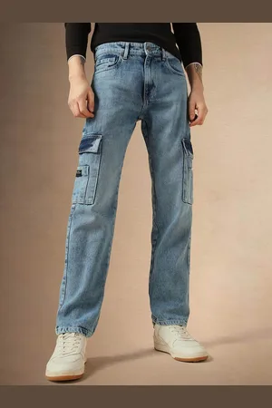 Dennis Lingo Men Relaxed Fit Mid-Rise Heavy Fade Clean Look Cotton Cargo Jeans