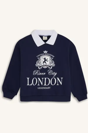 DeFacto Girls Typography Printed Shirt Collar Pullover Sweater