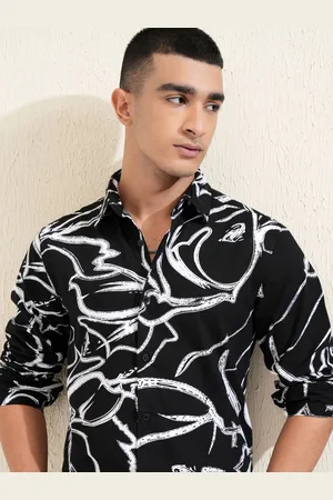 Ketch Men Spread Collar Abstract Printed Abstract Cotton Casual Shirt