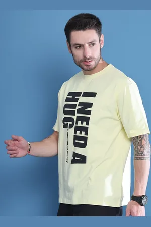 DOOR74 Men Typography Printed Drop-Shoulder Sleeves T-shirt