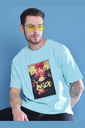 DOOR74 Men Printed Drop-Shoulder Sleeves T-shirt